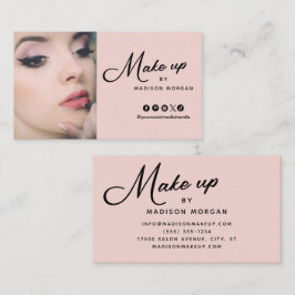 Blush Pink Black Retro Script Photo Makeup Visitkort