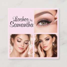 Blush Pink Black Script 3 Photo Logo Makeup Fyrkantigt Visitkort