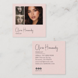 Blush Pink Black Script 3 Photo Makeup  Fyrkantigt Visitkort