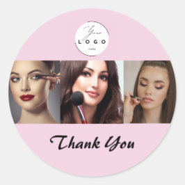 Blush Pink Black Script 3 Photo Makeup Thank You Runt Klistermärke