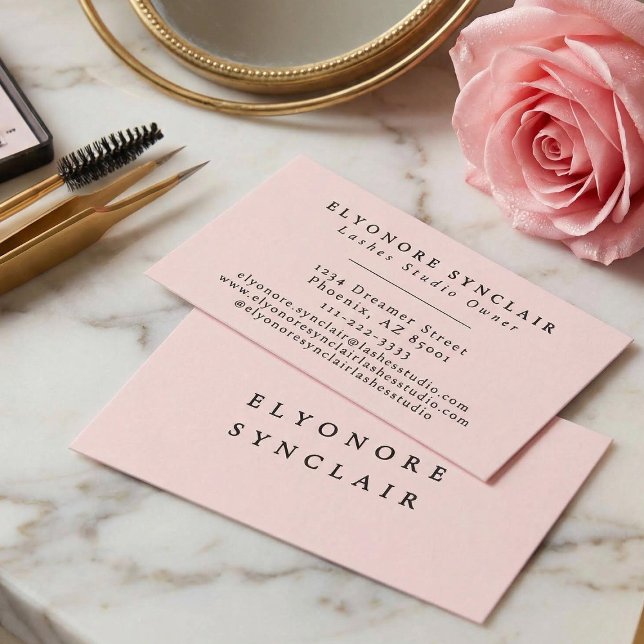Blush Pink Black Script Lashes Visitkort (Skapare uppladdad)