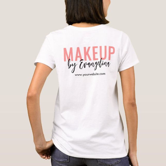 Blush Pink Black Script Logo Makeup Employee T Shirt (Baksida)