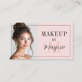 Blush Pink Black Script Monogram Photo Makeup Visitkort