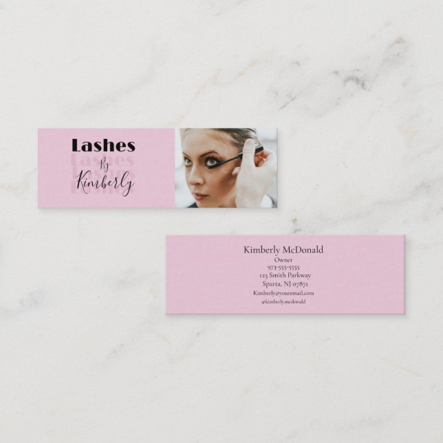 Blush Pink Black Script Photo Lash Studio Mini Visitkort (Fram/baksida)
