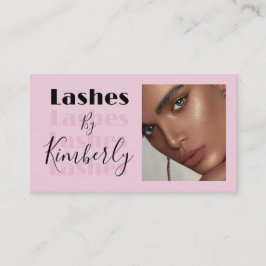 Blush Pink Black Script Photo Lashes Business Card Visitkort