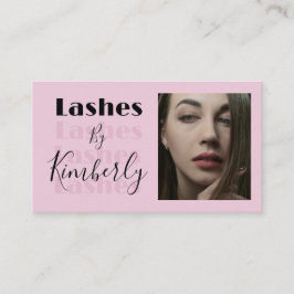 Blush Pink Black Script Photo Lashes Business Card Visitkort
