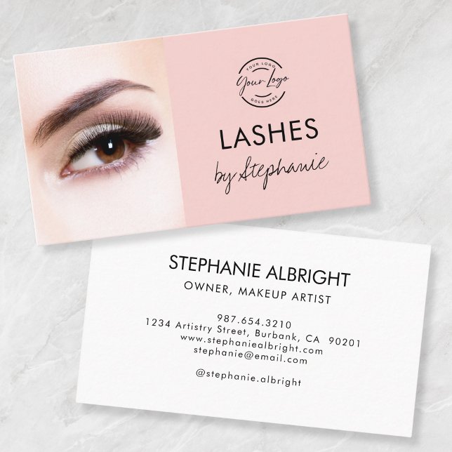 Blush Pink Black Script Photo Lashes Studio Visitkort (Skapare uppladdad)