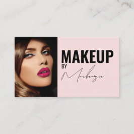 Blush Pink Black Script Photo Makeup Business Card Visitkort