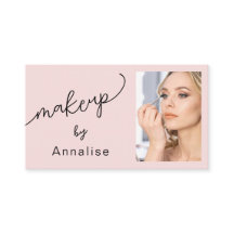 Blush Pink Black Script Photo Makeup Business Card