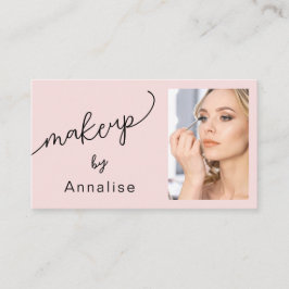 Blush Pink Black Script Photo Makeup Business Card Visitkort
