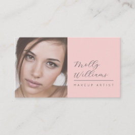 Blush Pink Black Script Photo Makeup Business Card Visitkort