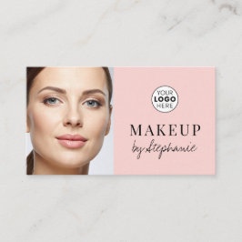 Blush Pink Black Script Photo Makeup Business Card Visitkort