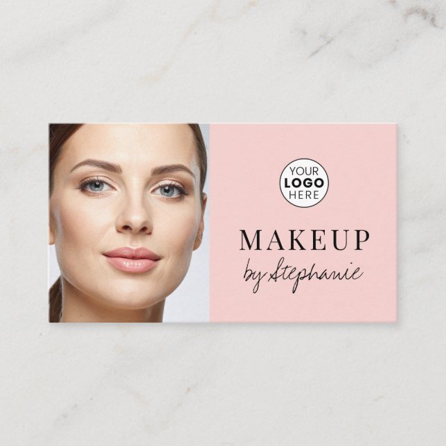 Blush Pink Black Script Photo Makeup Business Card Visitkort (Framsida)