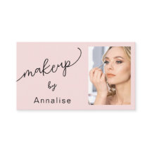 Blush Pink Black Script Photo Makeup Business Card