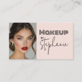 Blush Pink Black Script Photo Makeup Business Card Visitkort