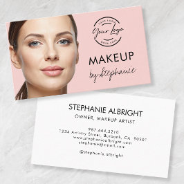 Blush Pink Black Script Photo Makeup Business Card Visitkort
