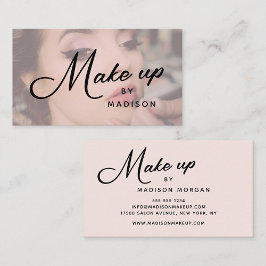 Blush Pink Black Script Photo Makeup Business Card Visitkort