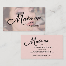 Blush Pink Black Script Photo Makeup Business Card Visitkort