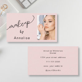 Blush Pink Black Script Photo Makeup Business Card Visitkort