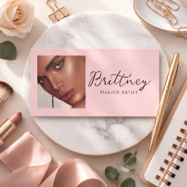Blush Pink Black Script Photo Makeup Business Card Visitkort