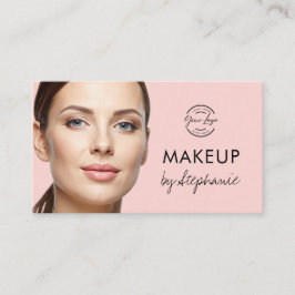 Blush Pink Black Script Photo Makeup Business Card Visitkort