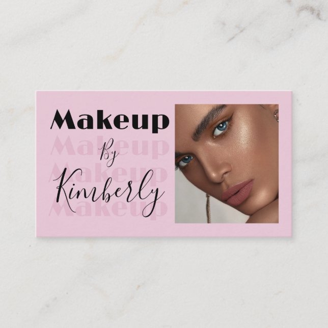 Blush Pink Black Script Photo Makeup Business Card Visitkort (Framsida)
