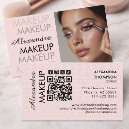 Blush Pink Black Script Photo Makeup  Business Visitkort