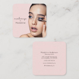 Blush Pink Black Script Photo Makeup Fyrkantigt Visitkort