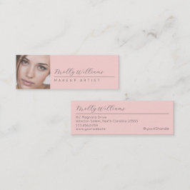 Blush Pink Black Script Photo Makeup Mini Business Mini Visitkort