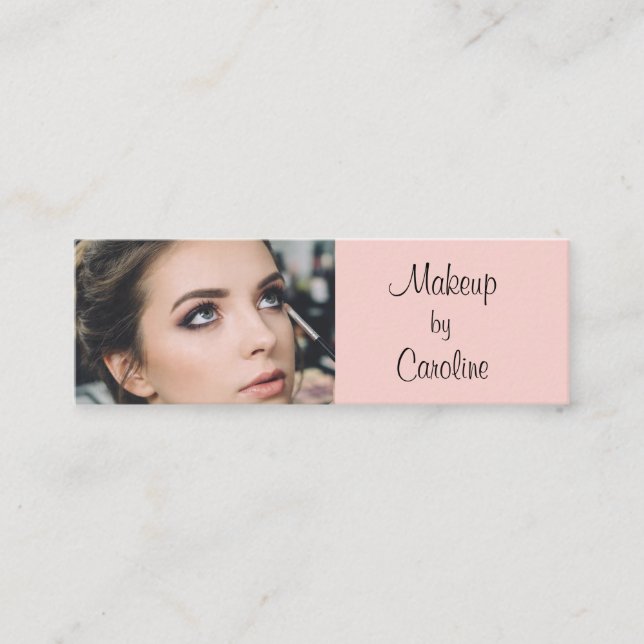 Blush Pink Black Script Photo Makeup Mini Business Visitkort (Framsida)
