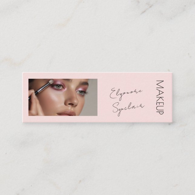 Blush Pink Black Script Photo Makeup Mini  Mini Visitkort (Framsida)