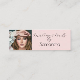 Blush Pink Black Script Photo Makeup Mini Visitkort