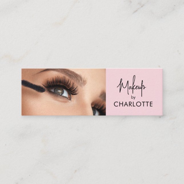 Blush Pink Black Script Photo Makeup  Mini Visitkort (Framsida)