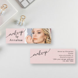 Blush Pink Black Script Photo Makeup Mini Visitkort