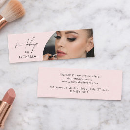 Blush Pink Black Script Photo Makeup Mini Visitkort
