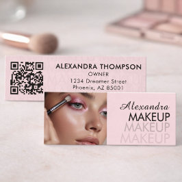 Blush Pink Black Script Photo Makeup  Mini Visitkort