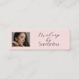 Blush Pink Black Script Photo Makeup Mini Visitkort