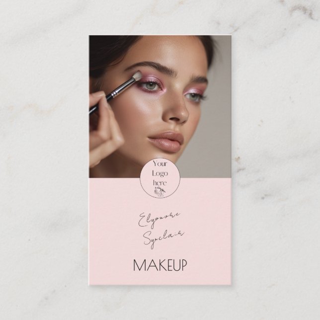 Blush Pink Black Script Photo Makeup  Visitkort (Framsida)