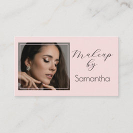 Blush Pink Black Script Photo Makeup Visitkort