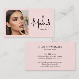 Blush Pink Black Script Photo Makeup Visitkort