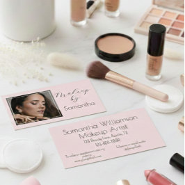 Blush Pink Black Script Photo Makeup Visitkort