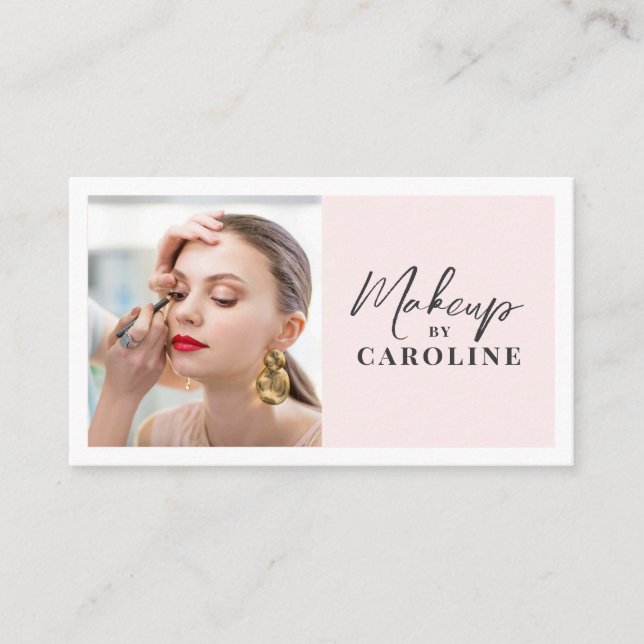 Blush Pink Black Script Photo Makeup  Visitkort (Framsida)