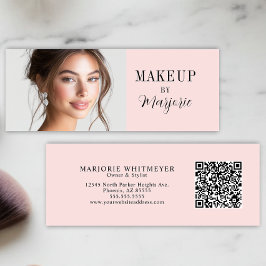 Blush Pink Black Script Photo QR Code Makeup Mini Visitkort