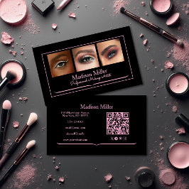 Blush Pink Black Social Icon QR Code Photo Makeup Visitkort