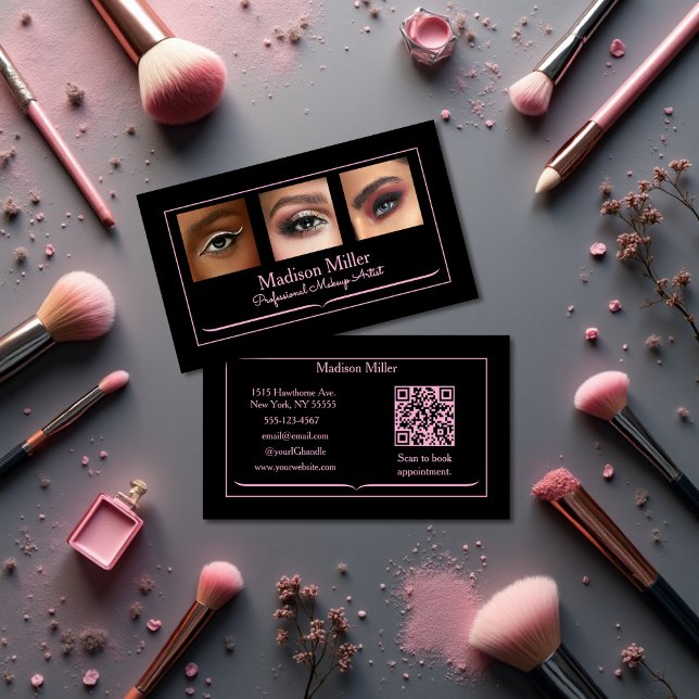 Blush Pink Black Social Icon QR Code Photo Makeup Visitkort (Skapare uppladdad)