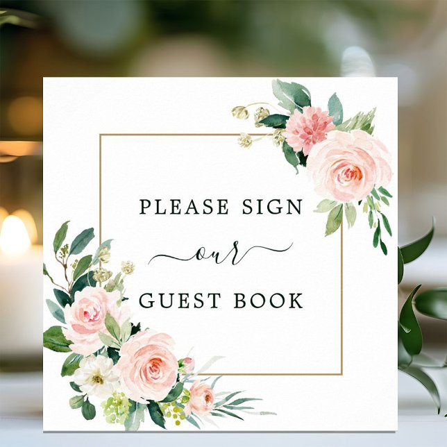 Blush Pink Bloom Wedding Guest Book Square Poster (Skapare uppladdad)