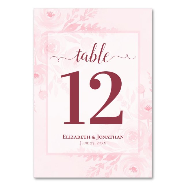 Blush Pink Boho Chic Floral Elegant Wedding Bordsnummer (Framsidan)
