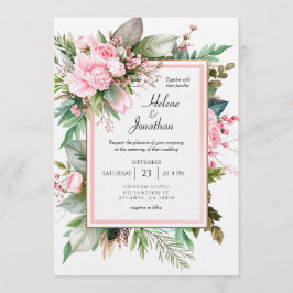 Blush Pink Boho Chic Garden Elegant Wedding Inbjudningar