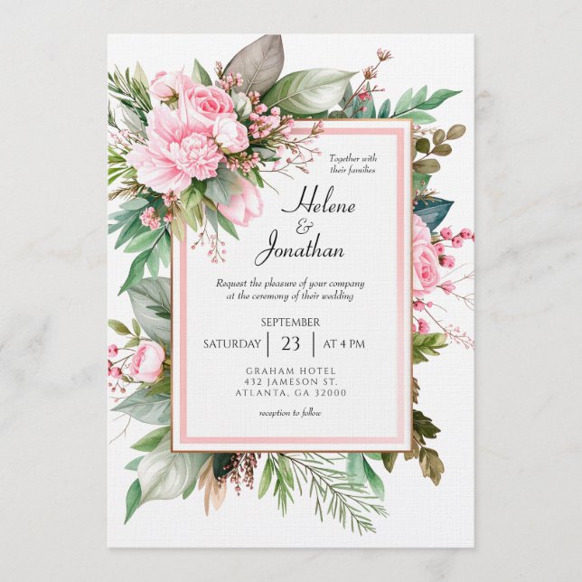 Blush Pink Boho Chic Garden Elegant Wedding Inbjudningar (Framsida)