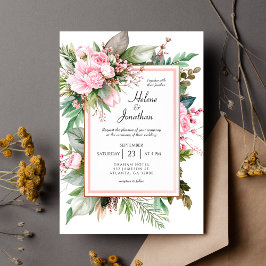 Blush Pink Boho Chic Garden Elegant Wedding Inbjudningar